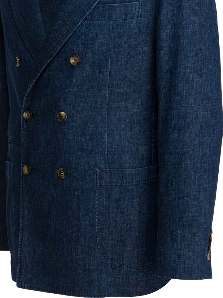 Brunello Cucinelli Double-Breasted Blazer Jackets and Coats - Blu | 7a276e9e9d32561d4992649ee5d24c353064e6e3