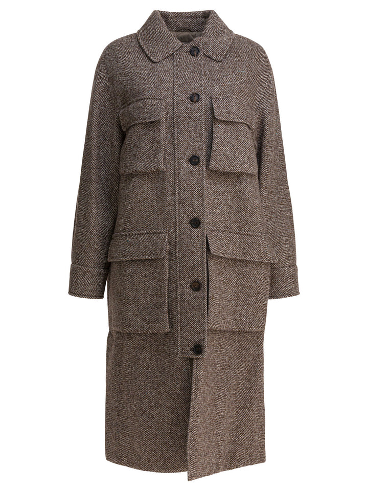 Brunello Cucinelli Coat In Diagonal Mélange Of Virgin Wool And Silk Jackets and Coats - Marrone | 75a62af8a08f78d03f21ff260da95f24fd2108bd