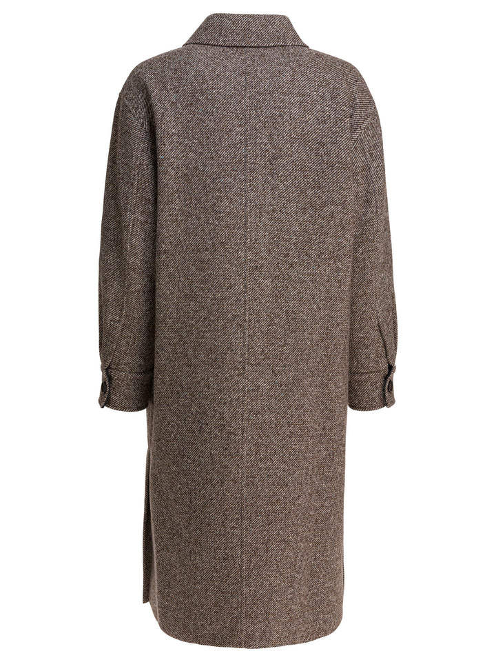 Brunello Cucinelli Coat In Diagonal Mélange Of Virgin Wool And Silk Jackets and Coats - Marrone | 732f92915ee6920e121092508551f8d55930dadc
