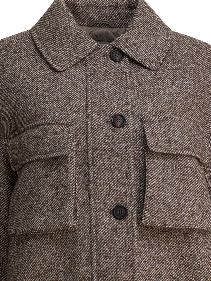 Brunello Cucinelli Coat In Diagonal Mélange Of Virgin Wool And Silk Jackets and Coats - Marrone | 4c5bbc7b0f315df6527e154bb0e25dd5fbb66b35