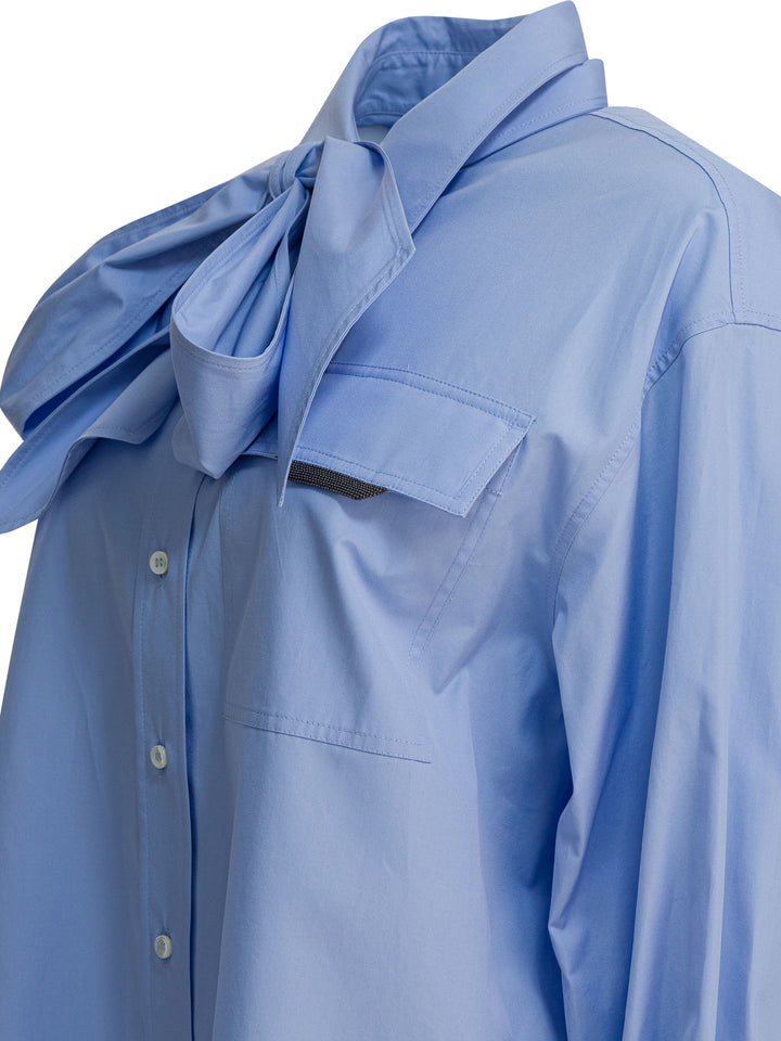 Brunello Cucinelli Collar Shirt With Bow Shirts - Light blue | 85979a23f96f6aaad29f0ae7f7839830b6ec4d85