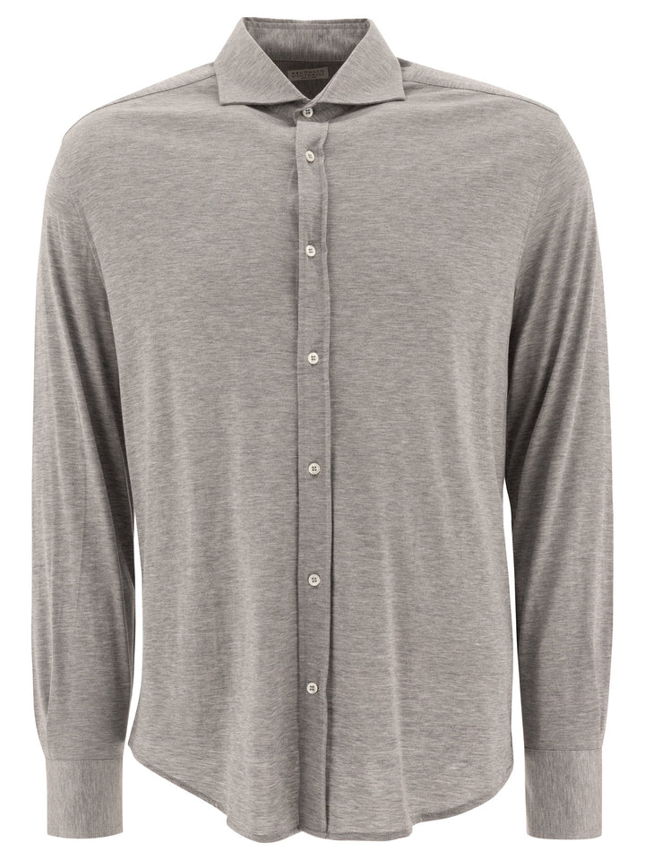 Brunello Cucinelli Silk And Cotton Shirt Shirts - Grey | 0ab76dde8a693a036ed66bcfdc5e8c4f624c1ef1