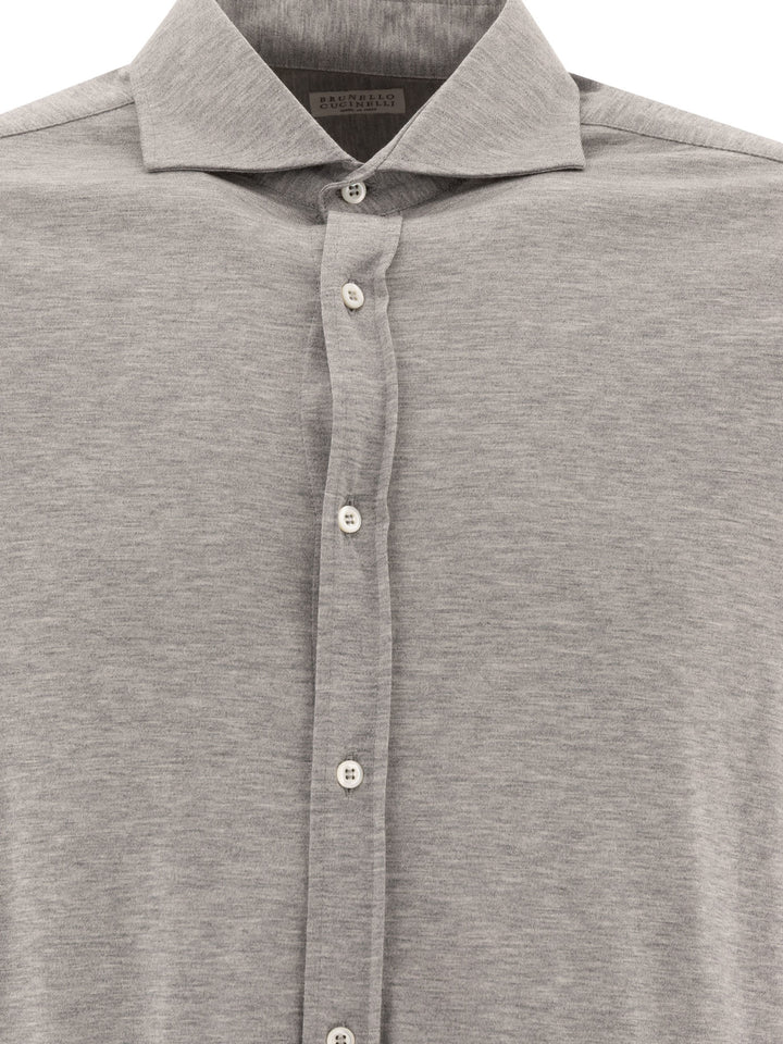 Brunello Cucinelli Silk And Cotton Shirt Shirts - Grey | 338b70de4a43e96aae13b8e8dd1fb68c1facbfb1