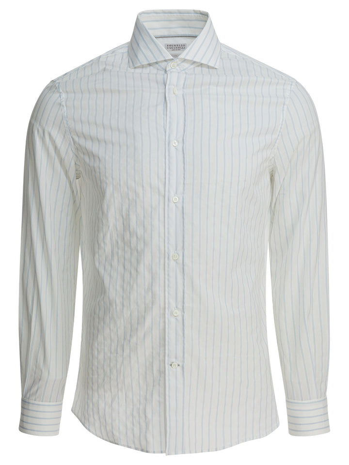 Brunello Cucinelli Cotton Striped Shirt Shirts - Bianco | 656586c1a2b045ff2597545b6ef0f234188f4290