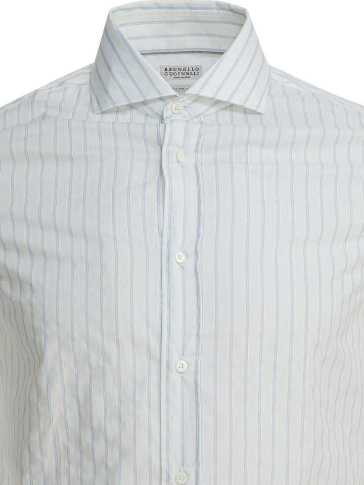 Brunello Cucinelli Cotton Striped Shirt Shirts - Bianco | 0a9a67de3cb64bd9c36165970f9a52a712dbdbbe