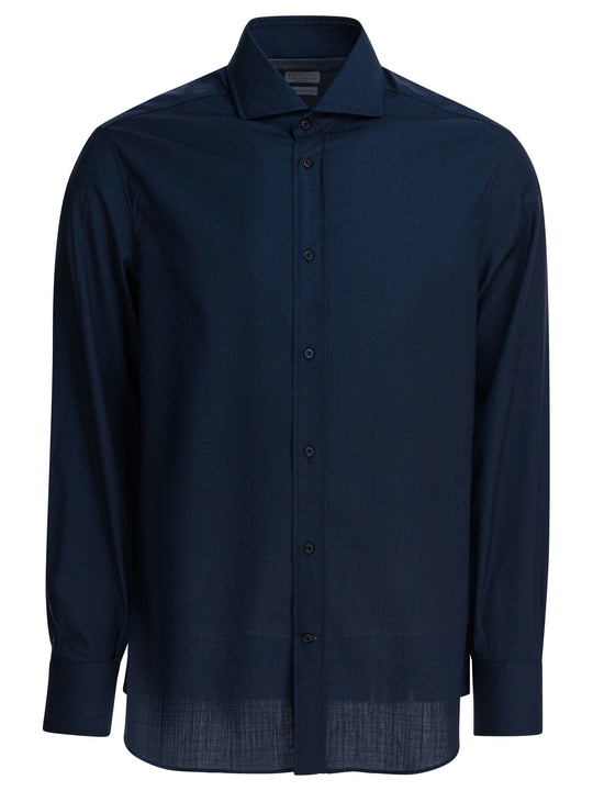 Virgin Wool Shirt Shirts Blu