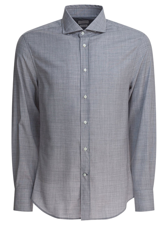 Virgin Wool Shirt Shirts Grey