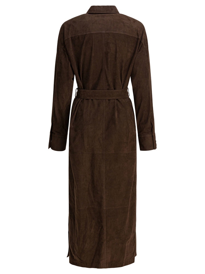 Brunello Cucinelli Chemisier Coat With Necklace Jackets and Coats - Marrone | d5a23f86474dc2ad6d85fac7d6e883134fff1d88