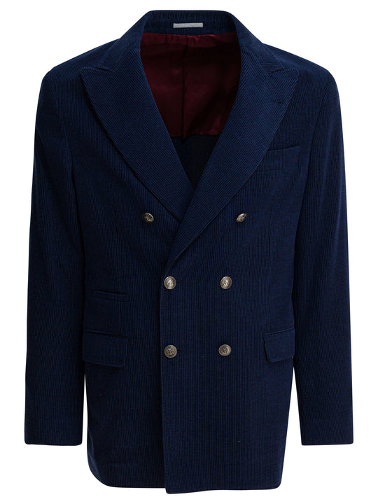 Wool, Silk And Cashmere Double-Breasted Blazer Jackets And Coats Blu