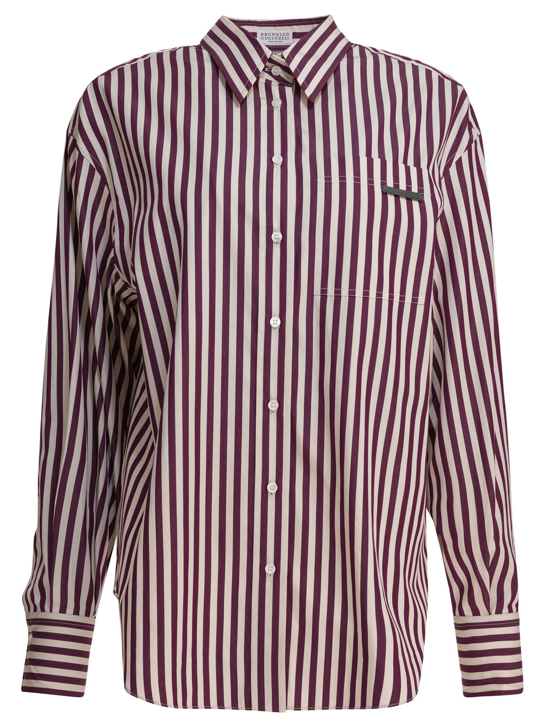 Brunello Cucinelli Cotton Poplin Shirt With Shiny Tab Shirts - Beige | 4973434e1b37ad9046432fb930ca6a0807915513