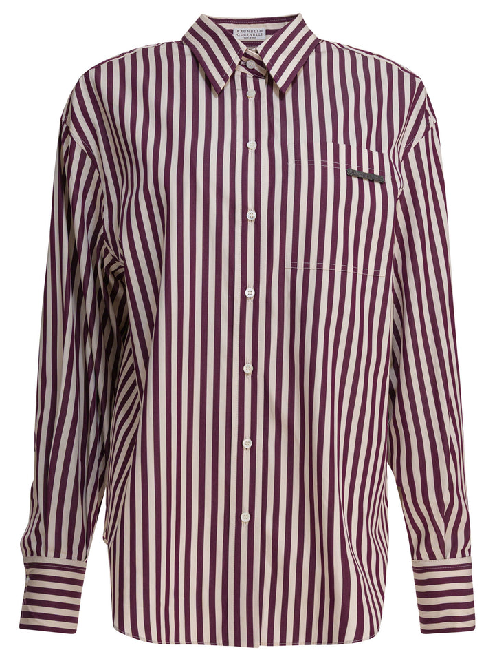Brunello Cucinelli Cotton Poplin Shirt With Shiny Tab Shirts - Beige | 4973434e1b37ad9046432fb930ca6a0807915513