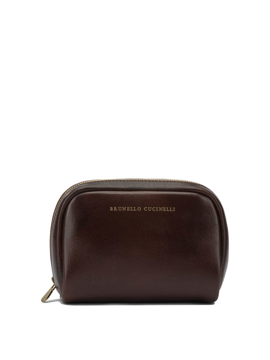 Leather Beauty Case Pouch Marrone