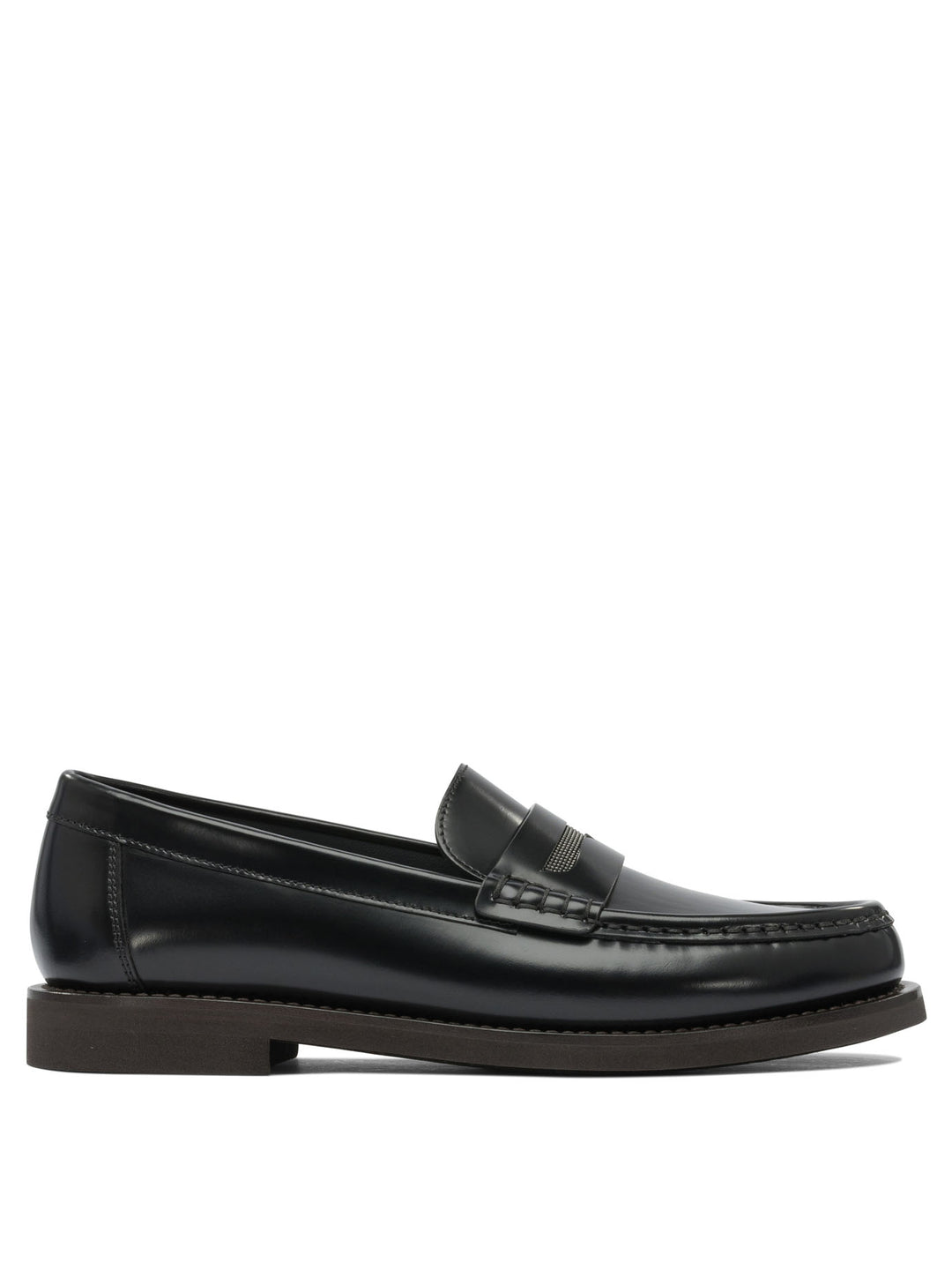Brunello Cucinelli Leather Loafers With Jewel Detailing Loafers & Slippers - Nero | 3a3e8da3a472645471589451f469c04a7cf60805