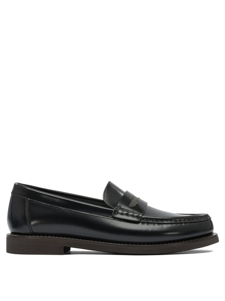 Brunello Cucinelli Leather Loafers With Jewel Detailing Loafers & Slippers - Nero | 3a3e8da3a472645471589451f469c04a7cf60805