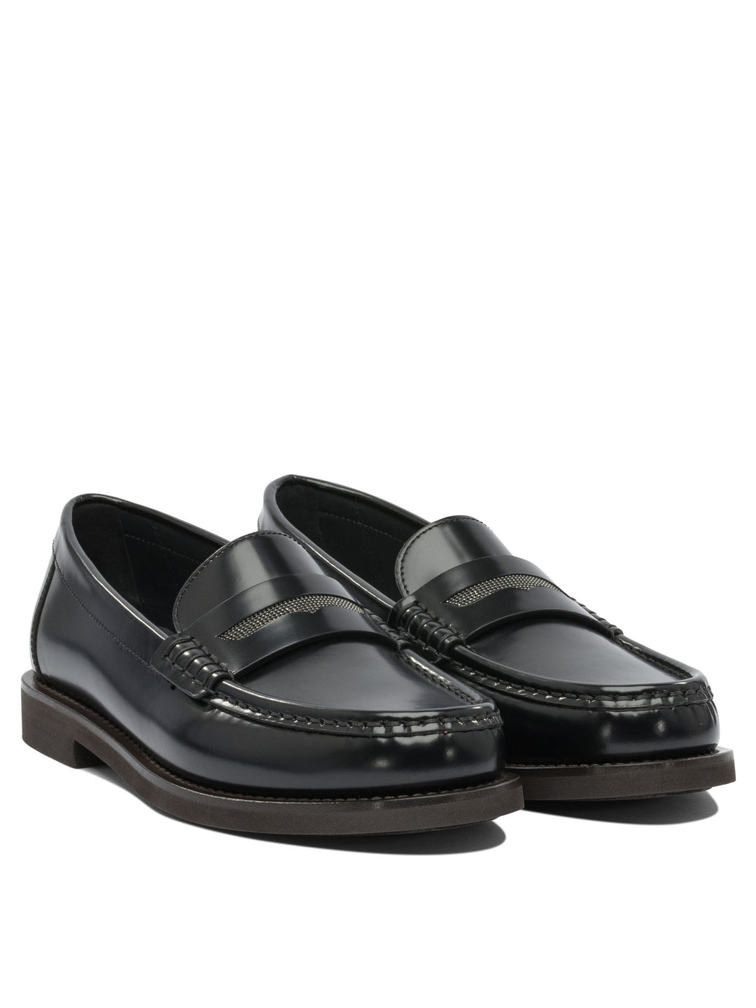 Brunello Cucinelli Leather Loafers With Jewel Detailing Loafers & Slippers - Nero | 535ccd2494203bbef456afde7cbfee2a7fea6ef9