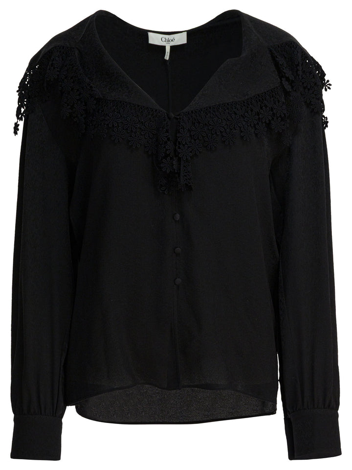 Chloé Blouse With Lace Collar Shirts - Nero | a2051373971dac39d9b94a2979799ac2c60c3fd2