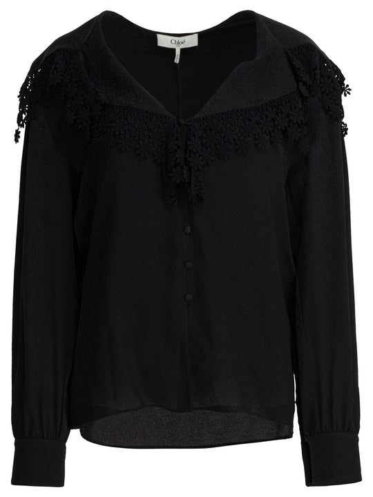 Blouse With Lace Collar Shirts Nero