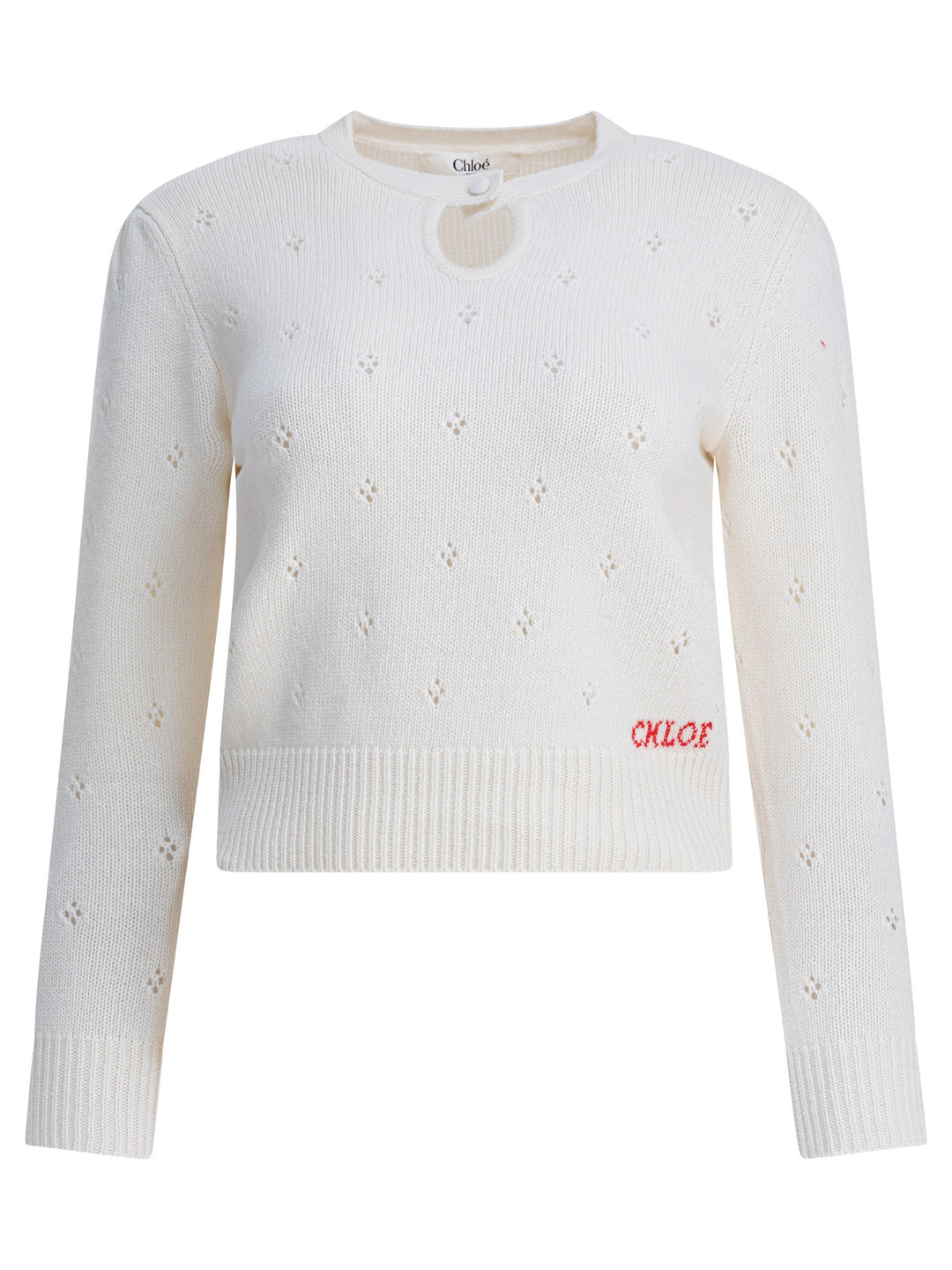 Chloé Perforated Wool And Cashmere Sweater Knitwear - Bianco | edce23a4756f1e37578e9c006dcd91faacf5760d