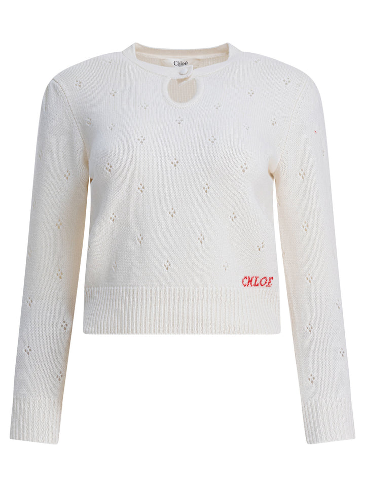 Chloé Perforated Wool And Cashmere Sweater Knitwear - Bianco | edce23a4756f1e37578e9c006dcd91faacf5760d