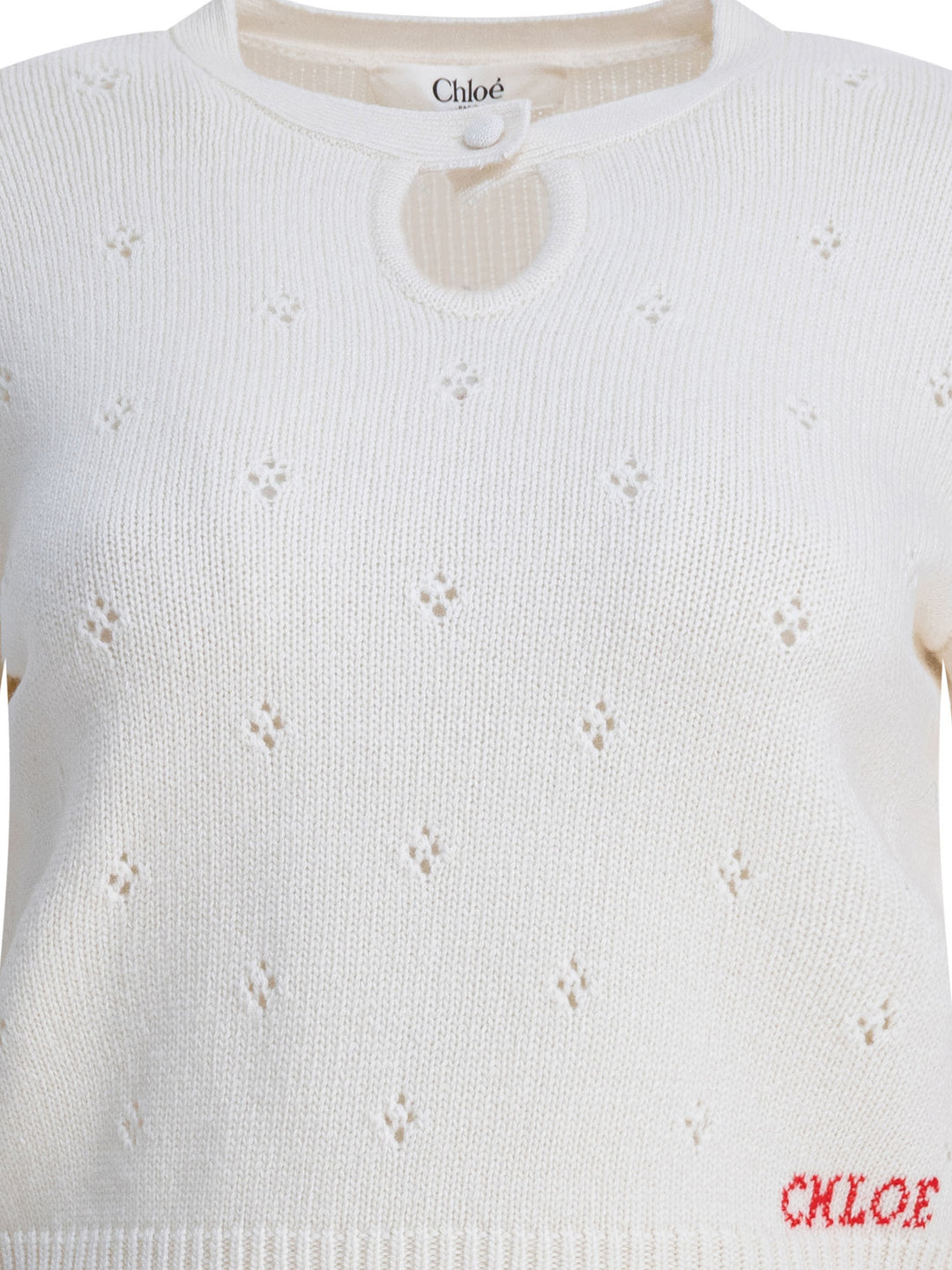 Chloé Perforated Wool And Cashmere Sweater Knitwear - Bianco | 2912795068162b2b959086159df278534acbf59d
