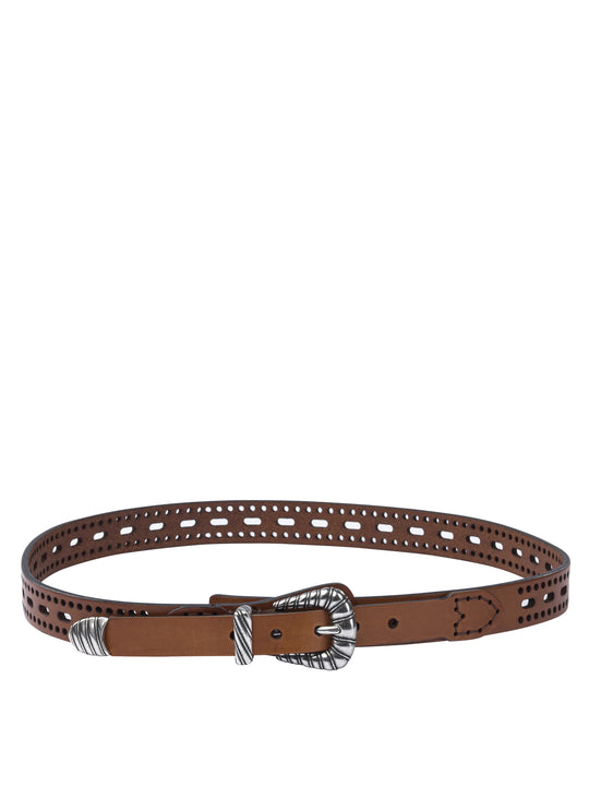 Leather Belt With Perforated Details Cinture Marrone