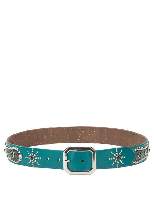 Leather Belt With Decorations Cinture Light Blue