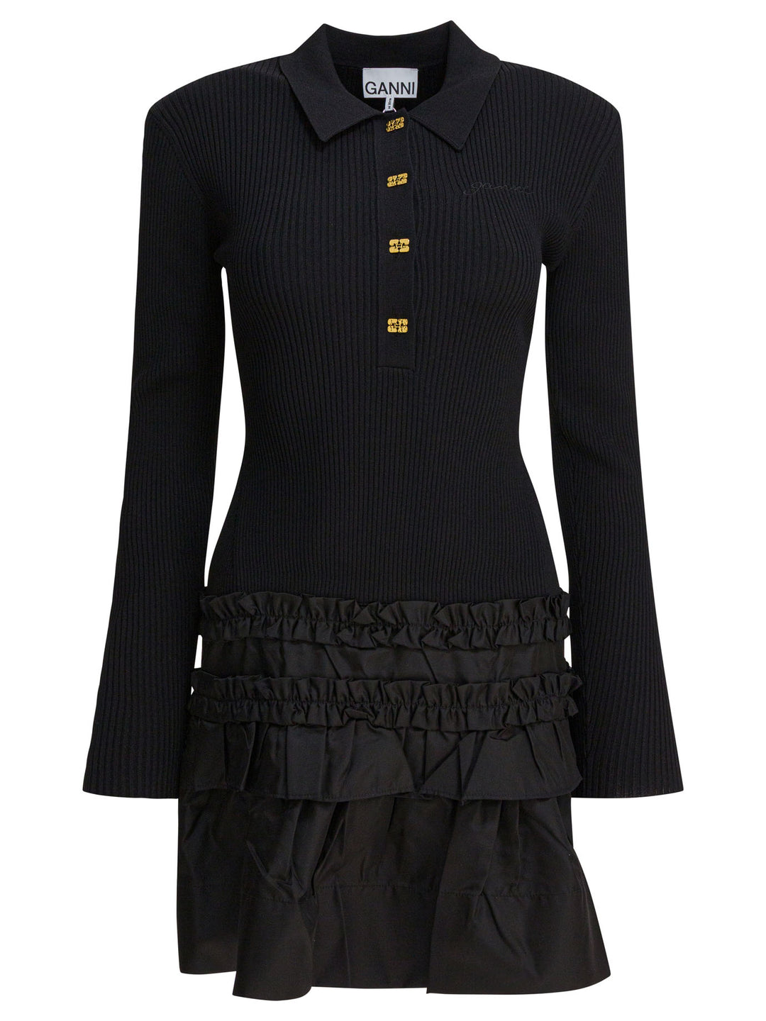 Ganni Flared Dress Abiti - Nero | 02c999635df1352297dae87b875a622414915448