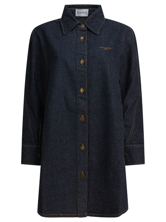 Denim Shirt With Embroidery Givenchy Shirts Blu