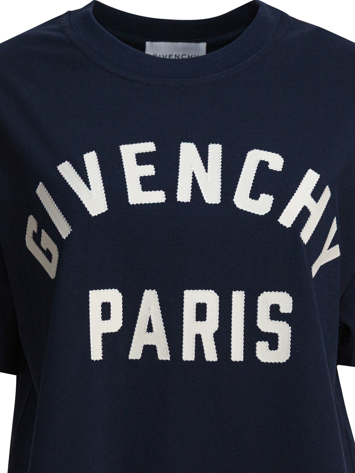 Givenchy T-Shirt With Givenchy Paris Logo T-shirts - Blu | 2941995a352f89cf2a30c1264c68c50a9762fb36