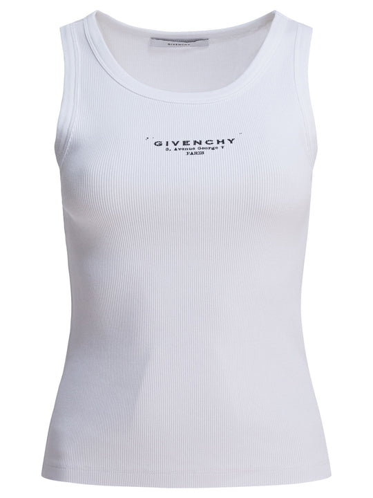 Cotton Tank Top With Logo Top Bianco