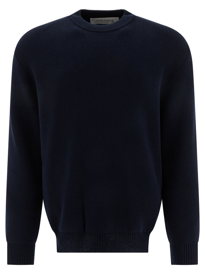 Golden Goose Crew-Neck Sweater With Logo Knitwear - Blu | eee3fb04da4e73ef0d805856dc4e8edac7758a33