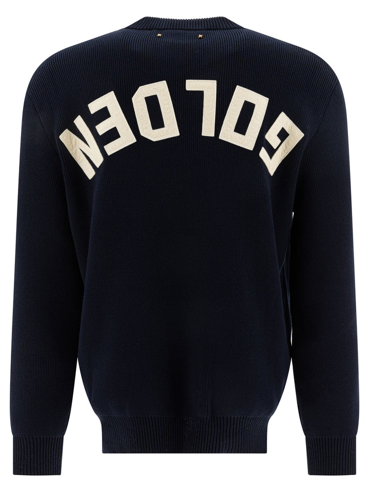 Golden Goose Crew-Neck Sweater With Logo Knitwear - Blu | fa8bd4277e1730492126dd08e5887e8881c6968b