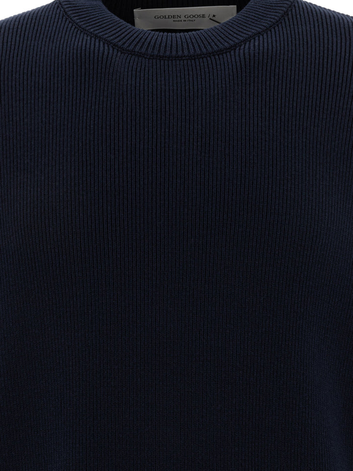 Golden Goose Crew-Neck Sweater With Logo Knitwear - Blu | 236d8e772d6a352d6f8ca4aefea4fe3fec0524d4