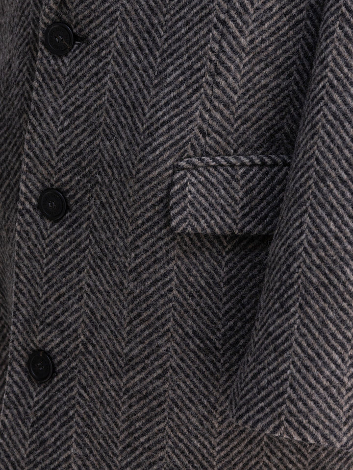 Golden Goose Single-Breasted Herringbone Coat Jackets and Coats - Grey | ea52677dbff7c6f4c1d92fb23da8fa1c03f31b1c