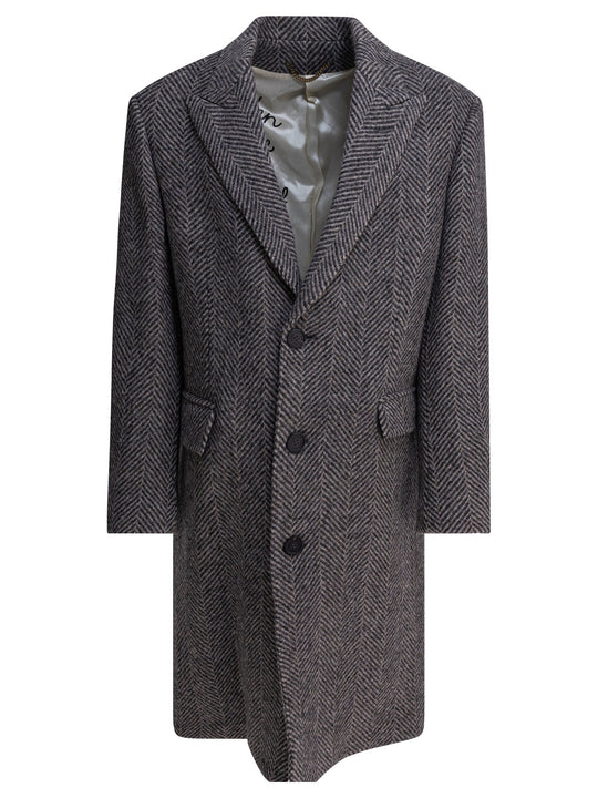 Single-Breasted Herringbone Coat Jackets And Coats Grey