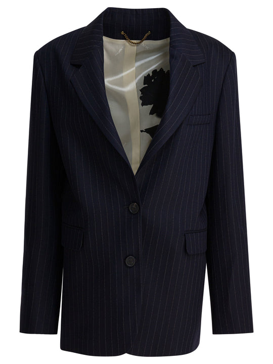 Single-Breasted Pinstripe Blazer Jacket Jackets And Coats Blu