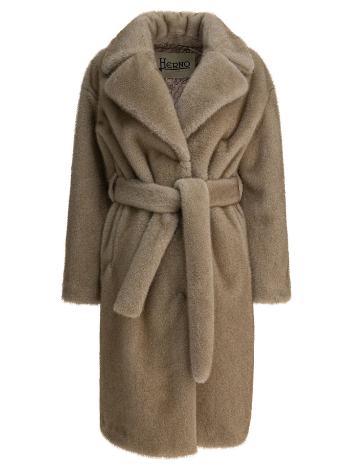 Herno Faux Fur Coat Jackets and Coats - Beige | e56288e6151a76ae443ba985dfb9b7301efd0cde