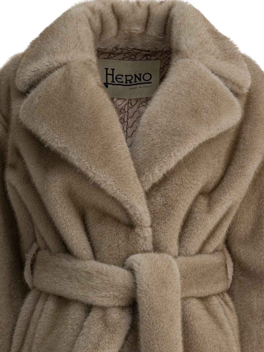 Herno Faux Fur Coat Jackets and Coats - Beige | 15ffe0301516dee1143a0e6918220e2ad62a2f8f