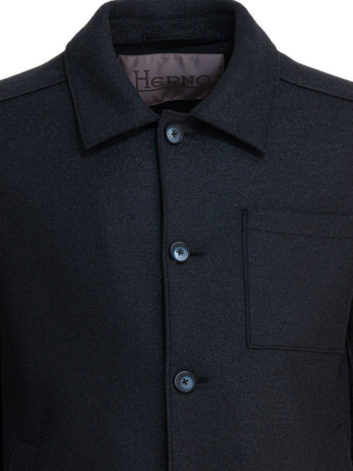 Herno Virgin Wool Overshirt Jacket Jackets and Coats - Blu | d808ac0d86ba9e965d282ad782735aed9e11d68a