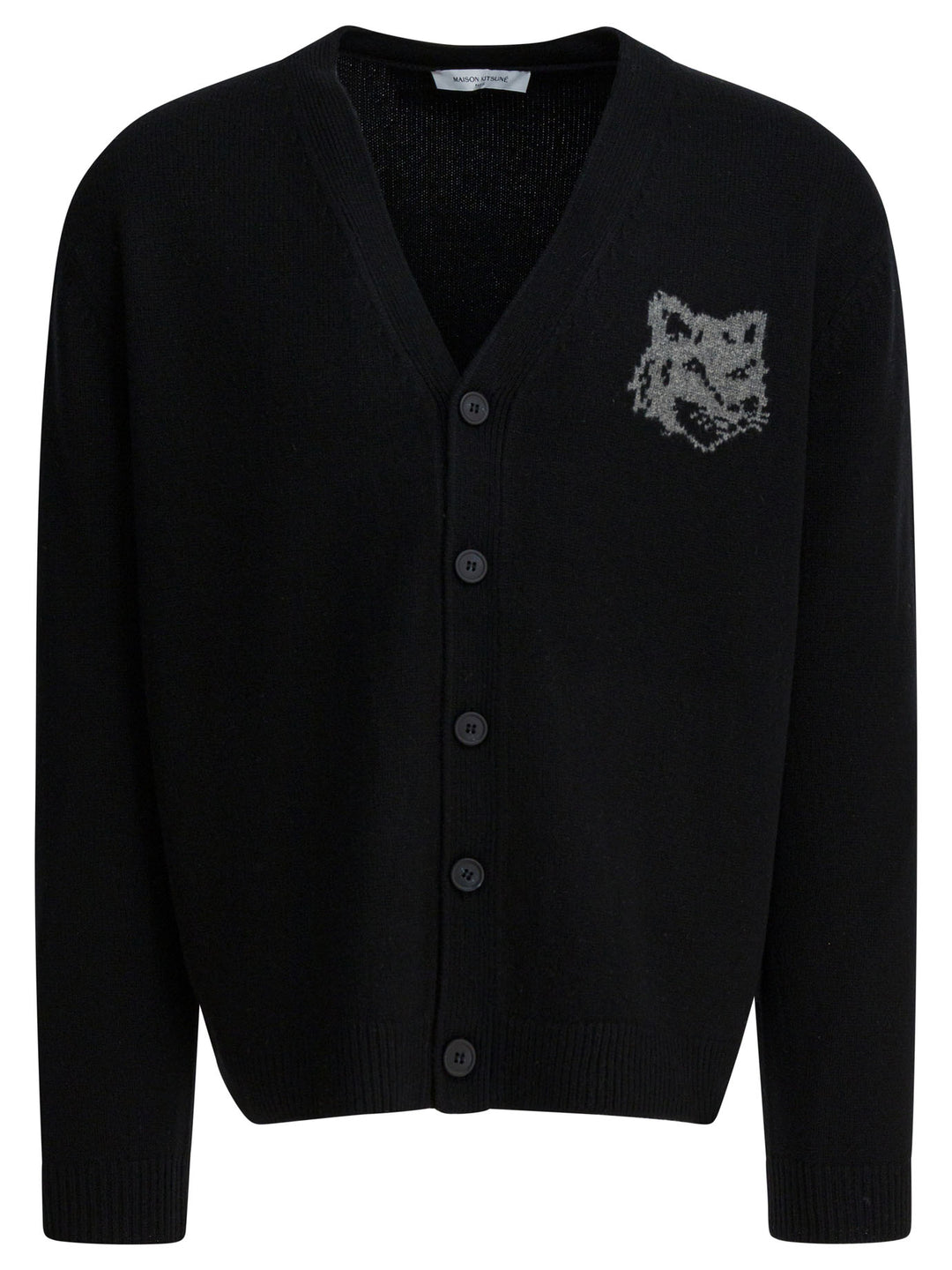 Maison Kitsuné Wool Cardigan With Fox Head Knitwear - Nero | 13af69fd73b72e7d23a757de4970173a2caa0ccd