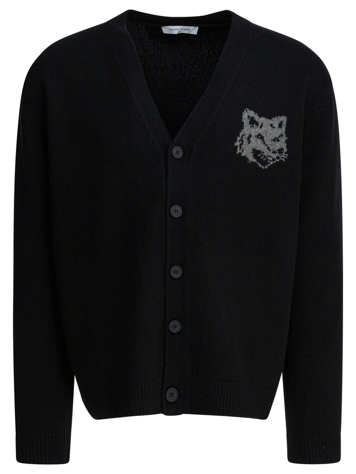 Maison Kitsuné Wool Cardigan With Fox Head Knitwear - Nero | 13af69fd73b72e7d23a757de4970173a2caa0ccd