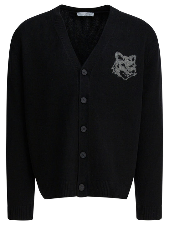 Wool Cardigan With Fox Head Knitwear Nero
