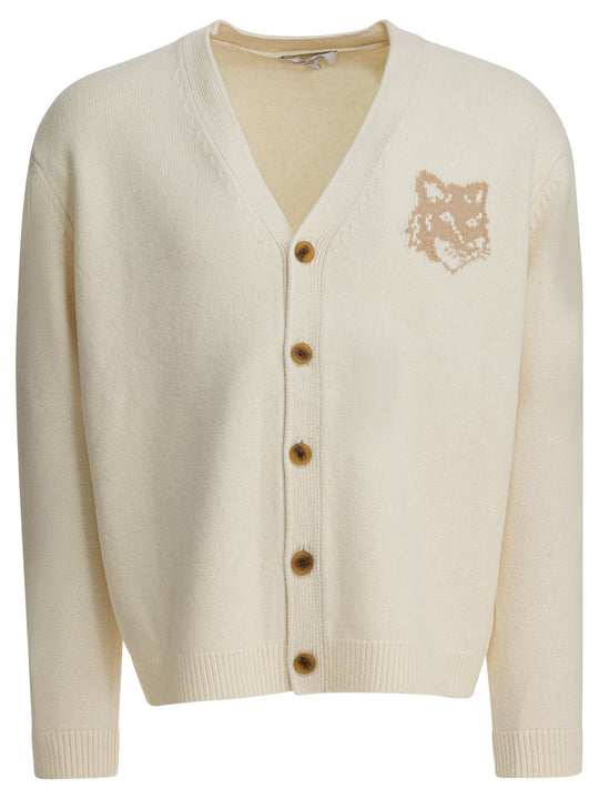 Wool Cardigan With Fox Head Knitwear Beige