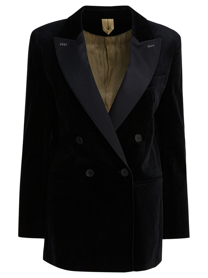Max Mara Double-Breasted Velvet Blazer Jackets and Coats - Nero | 530cf1b96d1bbd3539aef56a12831b269c0a0d78