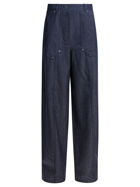 Denim-Effect Wool Pants Trousers Blu