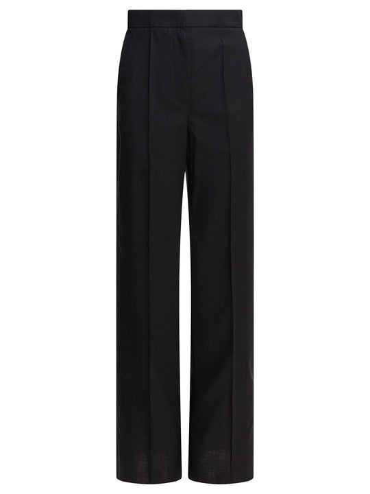Light Wool Straight Trousers Nero