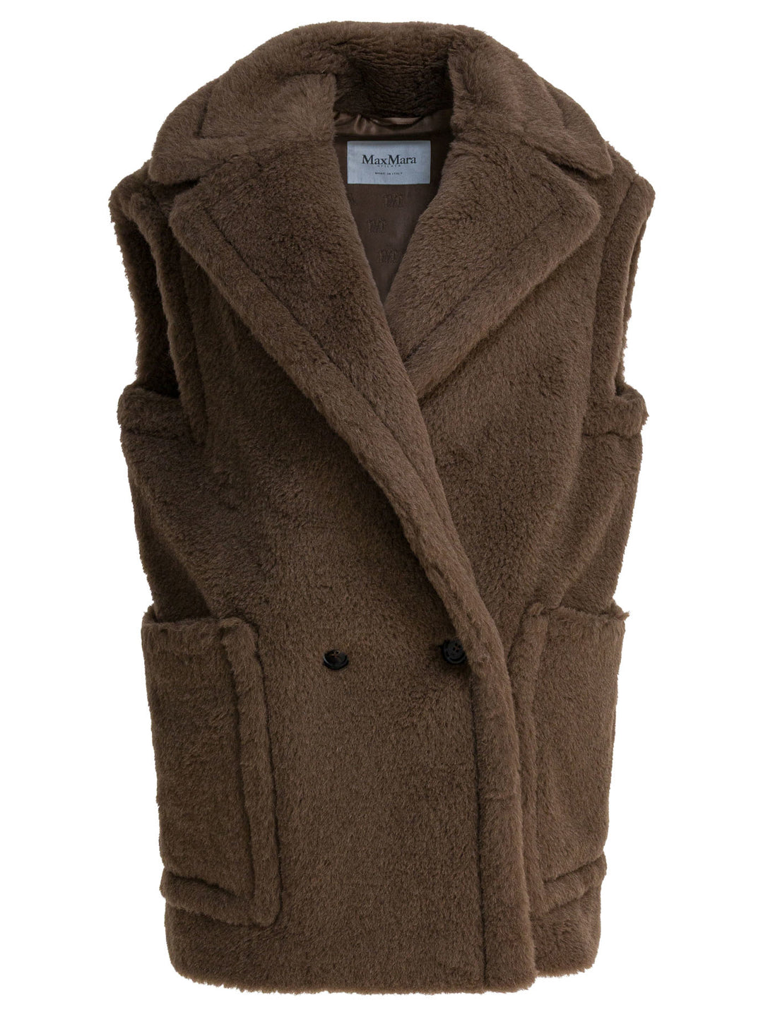 Max Mara Sleeveless Teddy Jacket In Alpaca And Wool Jackets and Coats - Marrone | e49fb64d57e04d2e65becdc5d9f2e22320a57918