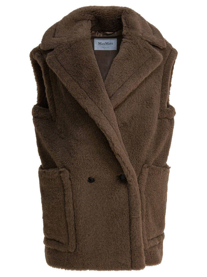 Max Mara Sleeveless Teddy Jacket In Alpaca And Wool Jackets and Coats - Marrone | e49fb64d57e04d2e65becdc5d9f2e22320a57918