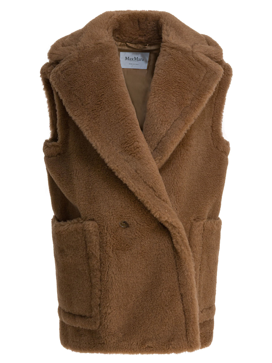 Max Mara Double-Breasted Sleeveless Jacket In Teddy Jackets and Coats - Marrone | 11fb5685058435db1d44e5b7a51288ec66231632