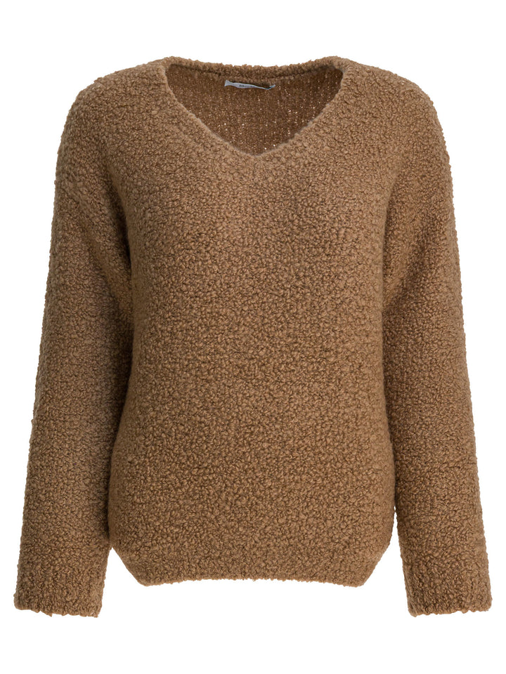 Max Mara Camel And Silk V-Neck Sweater Knitwear - Marrone | 0abaf09500a6a3876e5f5d764e14e60ef9b3963c